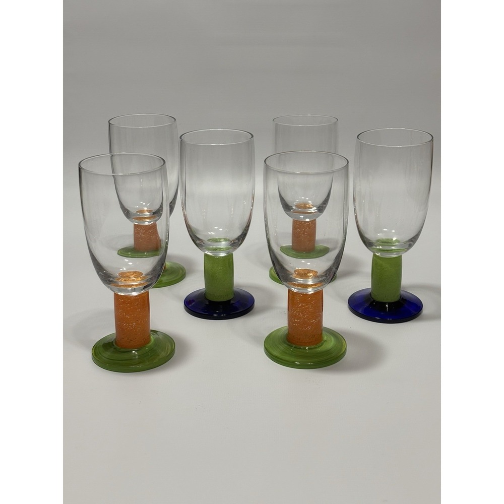 WMF Set of 6‎ Colorful Stemmed Wine Beer Tulip Glasses Unique Swirl Base
